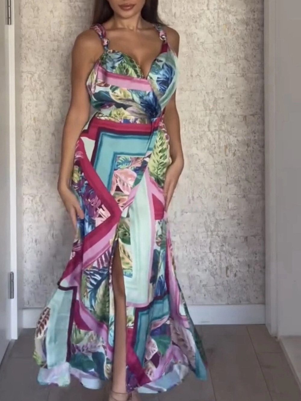NWOT Zara Tropical Print Maxi Dress with Front Slit - Multicolor in Size Small
